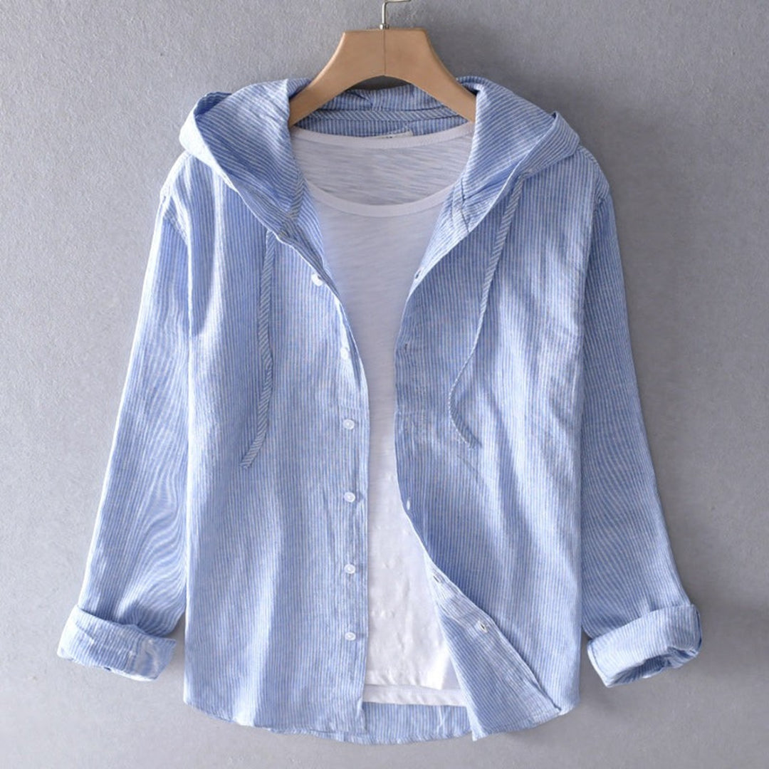 Stripe-Print Hooded Shirt-Valenta Fashion