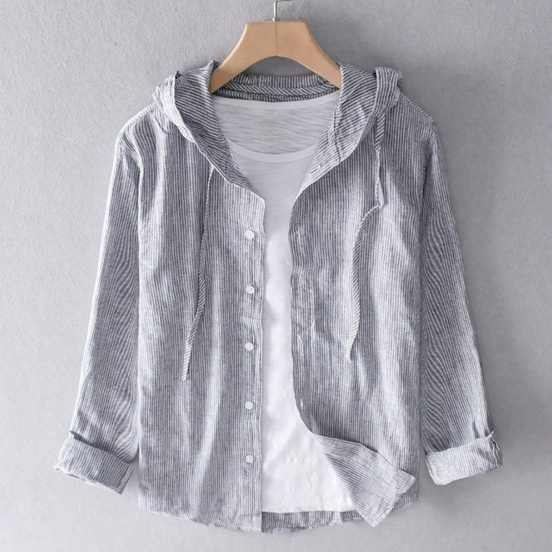 Stripe-Print Hooded Shirt-Valenta Fashion
