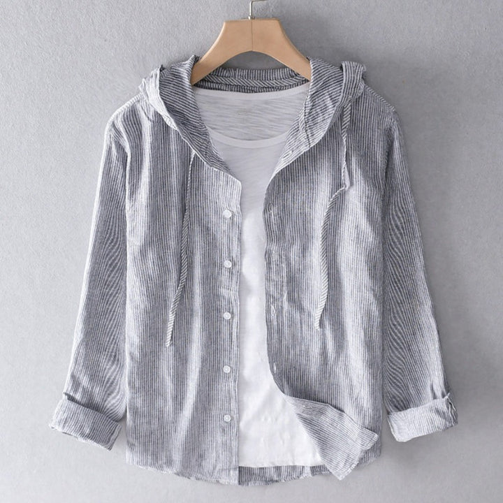 Stripe-Print Hooded Shirt-Valenta Fashion