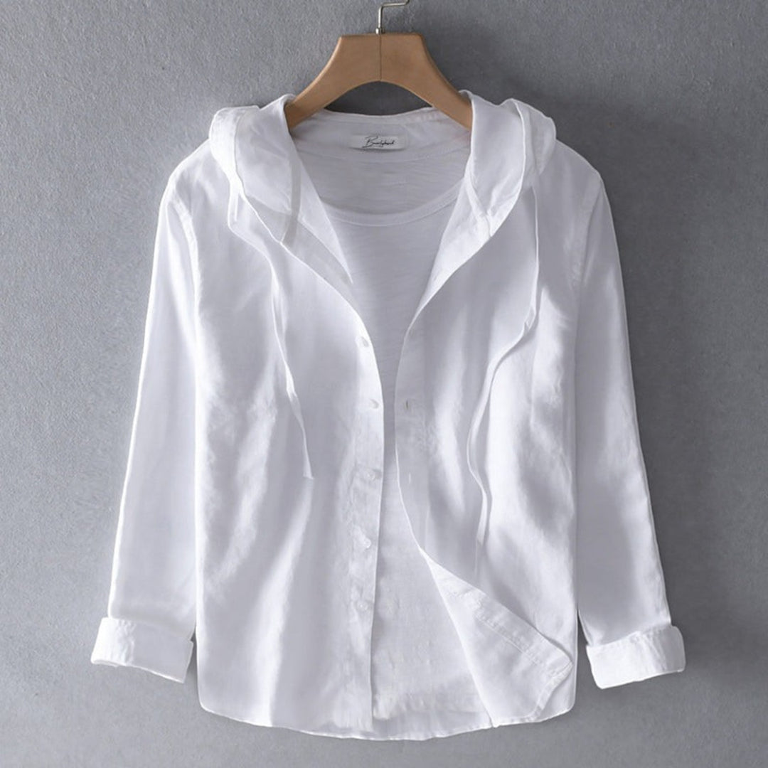 Stripe-Print Hooded Shirt-Valenta Fashion