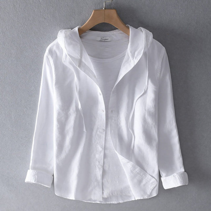 Stripe-Print Hooded Shirt-Valenta Fashion